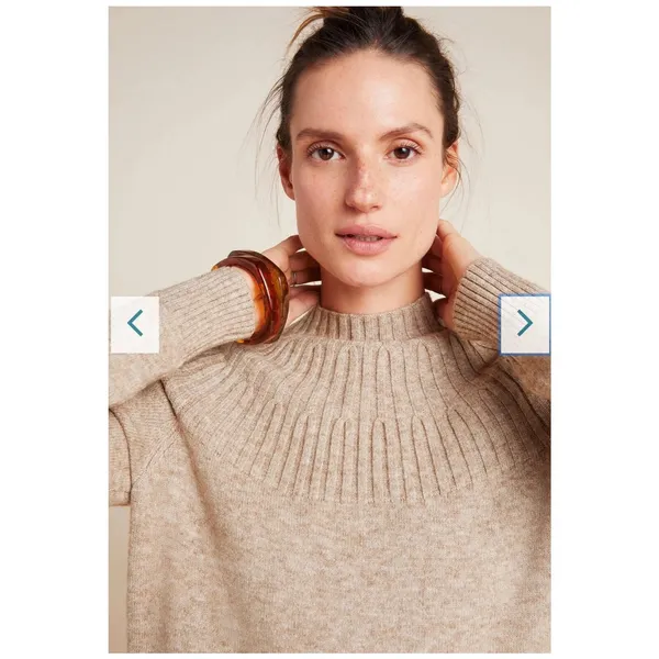 Anthropologie Women's Taupe Stretchy Mock Neck Sweater Sz S Capsule Wardrobe - Image 2