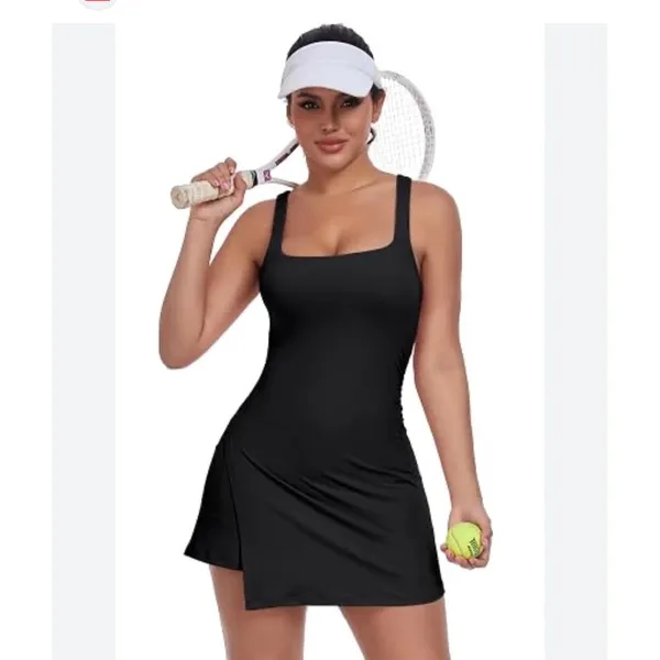 QIQIWUBA Womens Black Athletic Tennis Dress Built-in Shorts Racerback Size S - Image 3