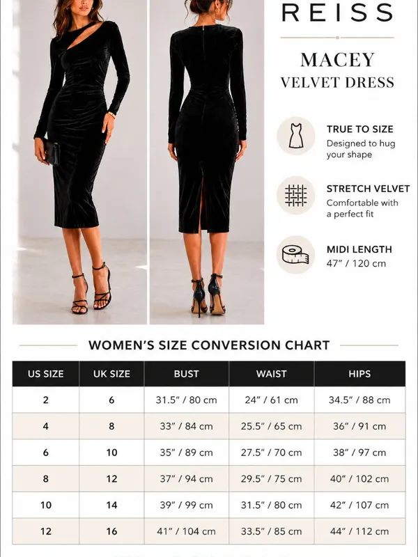 NEW REISS Macey Velvet Midi Dress in Black Size 4 - Image 14