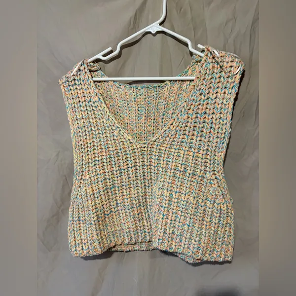 Free people Hoopla Cream Multi Knit V-Back Sweater Vest - Image 4