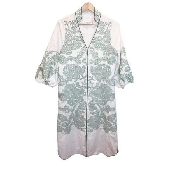 Tuckernuck Hyacinth House Arem Embroidered Caftan Small Front Zip White Green - Image 4