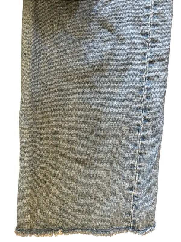 Zara 90’s High Waisted Cotton Jeans Sz 0 Raw Flare Hem Med/Light Wash BTS - Image 5