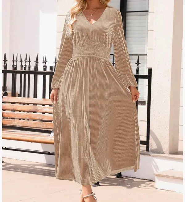ZESICA Velvet Smocked Waist Midi Dress - Image 6