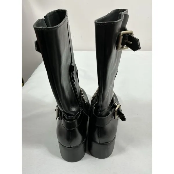 Womans new BCBG Halen Moto Style Boots Size 7 Black Studs Block Heel - Image 5