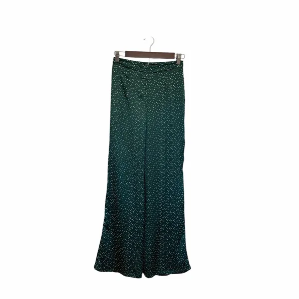 NWT Nasty Gal Green Polka Dot Satin Two Piece Set Crop Top & Wide Leg Pants - Image 2
