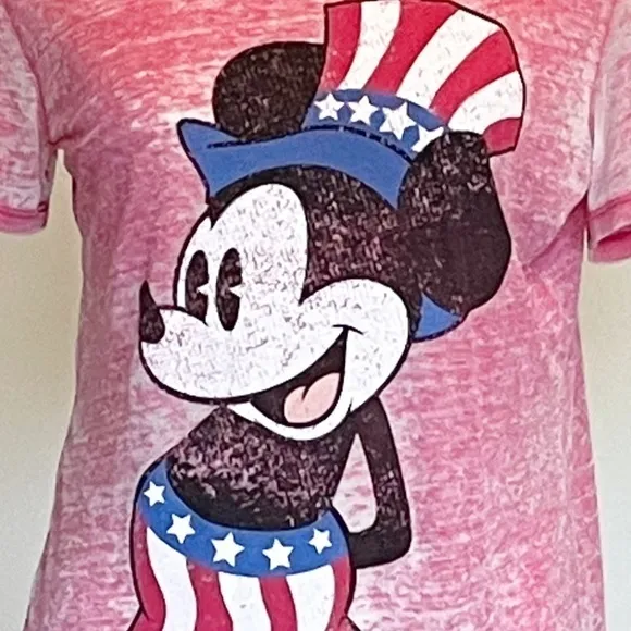 Disney Red‎ White & Blue Mickey Mouse Burn Out Tee Sz M - Image 3