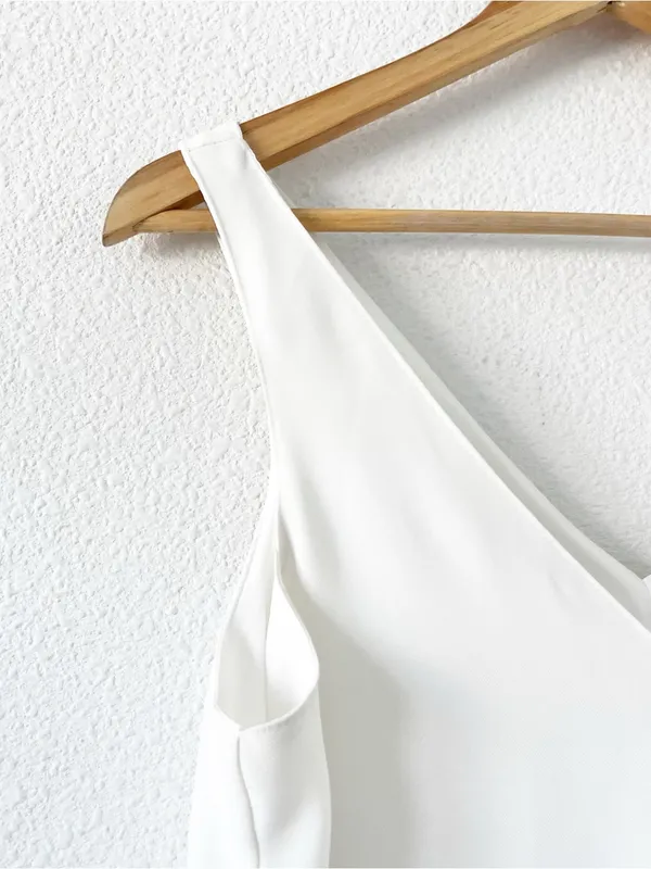 Zara White Double V-Neck Flowy Bridal Mini Dress - Image 4