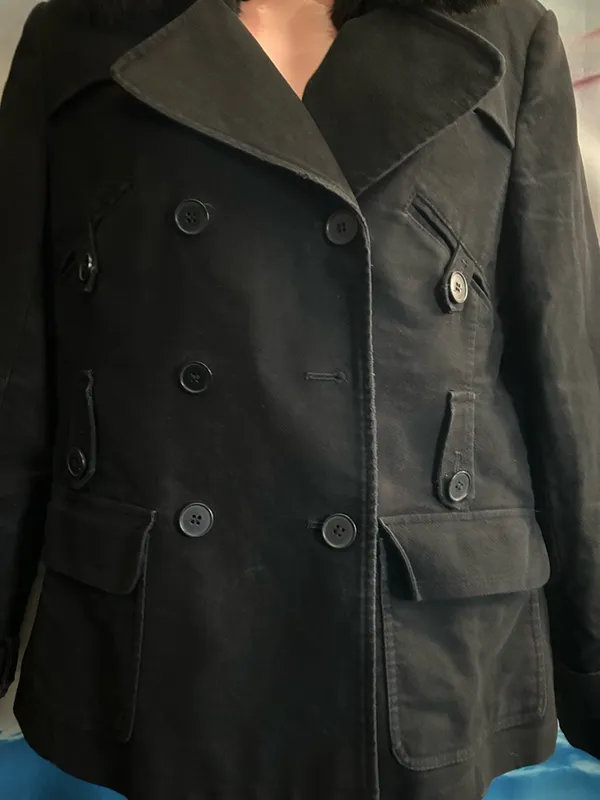 Anne Taylor Loft Black Women's Double-Breasted Jacket with Faux Fur Collar SZ 6 - Image 5