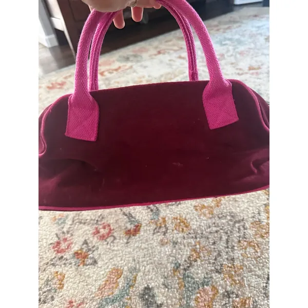 Victoria's Secret Y2k Burgundy Velvet Vanity Bag Pink Logo Heart Zipper‎ Pull - Image 4