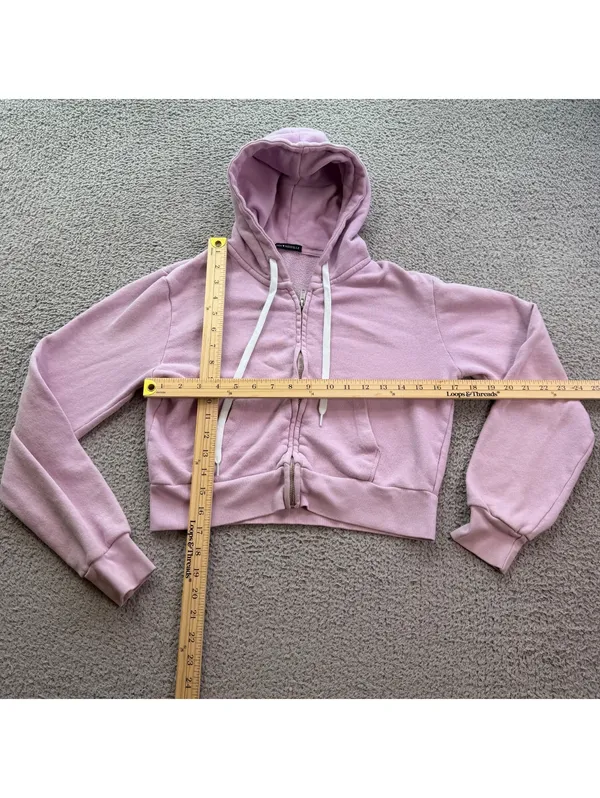 Brandy Melville Pink Cropped Full Zip Hoodie Cotton Blend Y2K Coquette One Size - Image 3