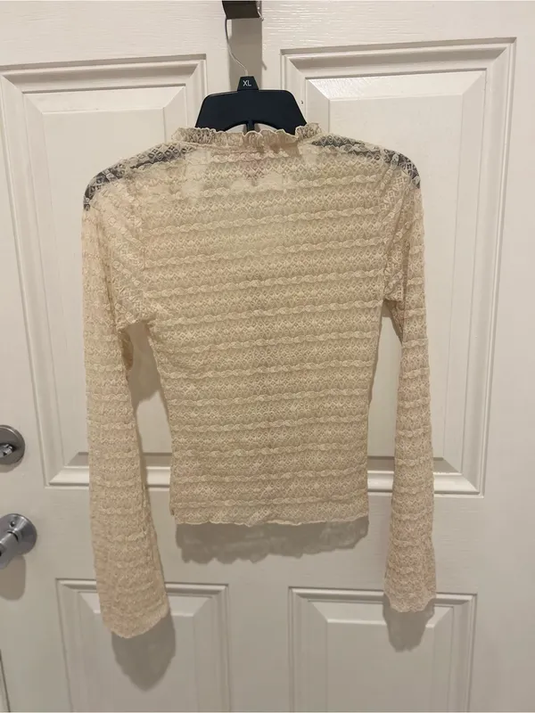 Lace-Trim Sheer Blouse - Cream - Image 6