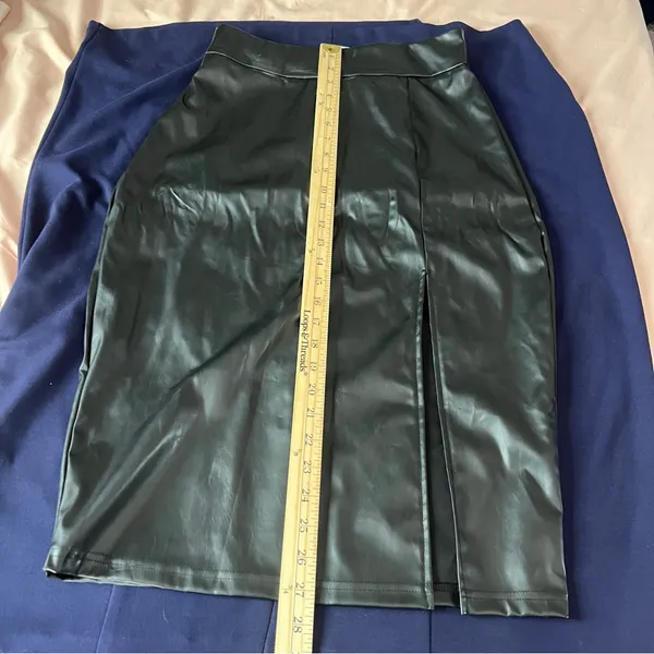 Shein Elegant Black Faux Leather High‎ Rise Front Skit Women's Midi Pencil Skirt - Image 12