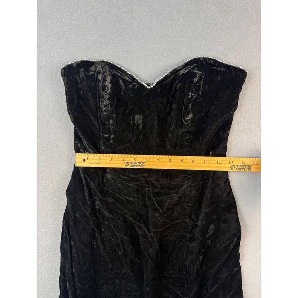 Betsy & Adam Vintage Black Crushed Velvet Strapless Beaded Mini Dress Womens 341 - Image 3