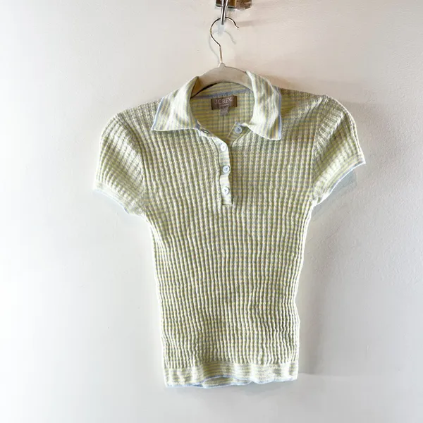 J. Crew Featherweight Ribbed Cashmere Short-Sleeve Sweater-Polo Stripe Small - Image 4