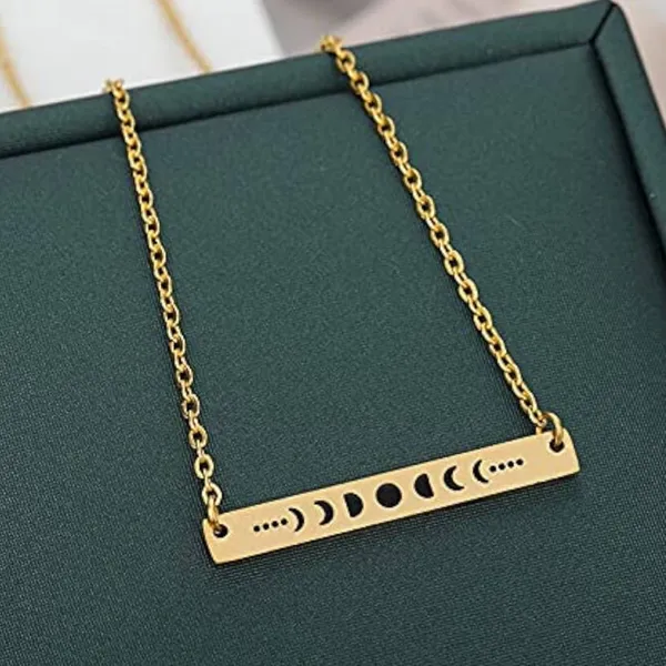 Boutique NEW Yellow Gold Plated‎ Celestial Moon Phase Bar Pendant Necklace, 16-18” - Image 4