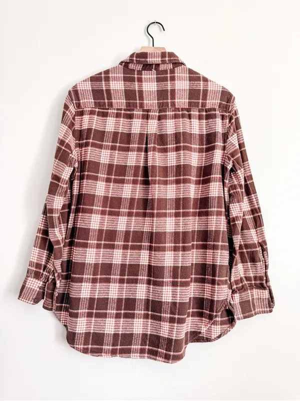 Aerie Brown Plaid Flannel Shirt SP 100% Cotton Button Down Oversized - Image 6