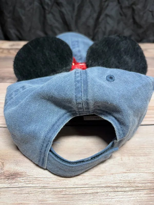 Mouse Ears Blue Denim Baseball Hat Minnie Red Bow - Image 4