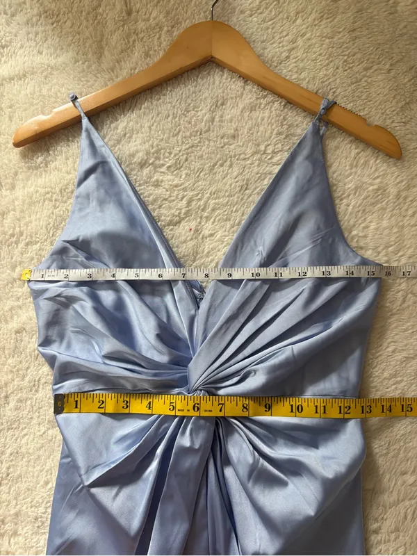 Abercrombie & Fitch Draped Twist-Front Maxi Dress Satin Blue size small Formal - Image 8