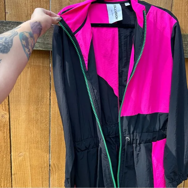 ASOS Collusion Brand Ski Style Indoor/outdoor Jumpsuit size‎ 10 black pink retro - Image 5