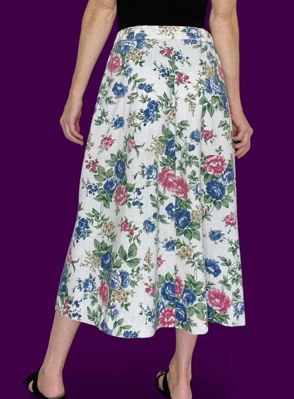 Vintage I.C. Isaacs Cream Floral Cottage Button Midi Skirt - Image 7