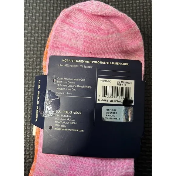 US Polo Assn Womens 6 Pair Low Cut‎ Socks Grey Pink Orange Space Dye Size 9-11 - Image 3