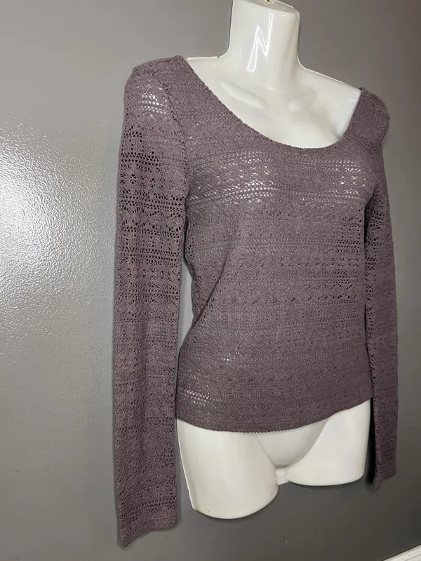 American Eagle Outfitters Sweater Womens Small Purple Open Knit Long Sleeve - Image 3