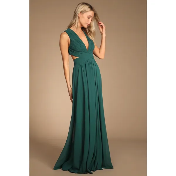 NWT Lulus Vivid Imagination Emerald Green Cutout Maxi Dress Wedding Medium - Image 3