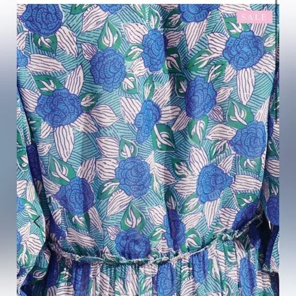 Saylor Womens Tiered Mini Dress Small Milkmaid Cottage Romantic Puff Sleeve Blue - Image 7