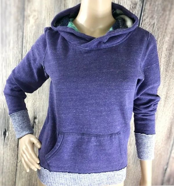 American Eagle purple hoodie teal fleece-lined sweatshirt size medium - Image 2