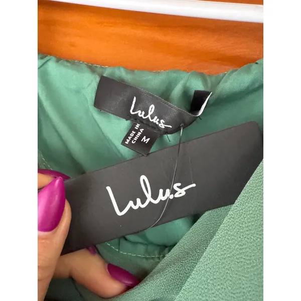 Lulus Tamryn Dark Sage Asymmetrical Ruffled Midi Dress Dance Bridesmaid Medium - Image 8