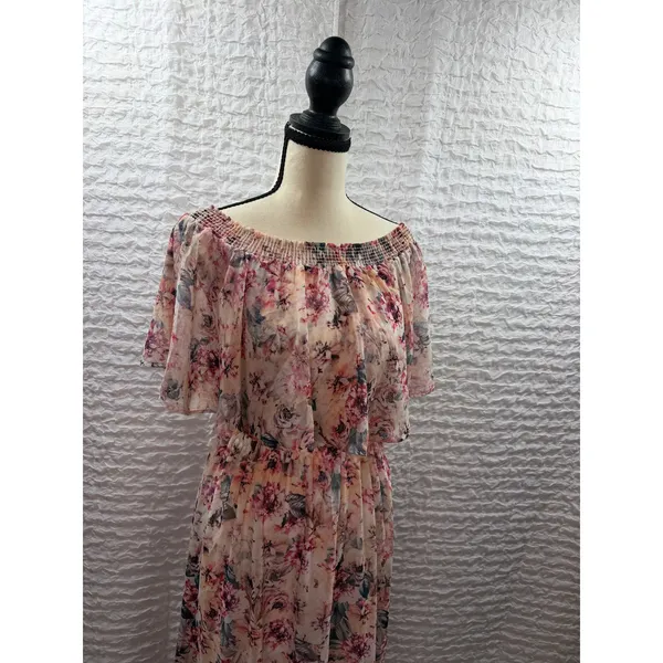 Show Me Your Mumu Hacienda Maxi Dress Floral Off Shoulder Pink Cream Boho Gown - Image 6