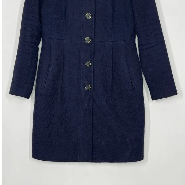 Banana Republic‎ Navy Coarse Cotton Weave Button Front Overcoat Women's XS - Image 4
