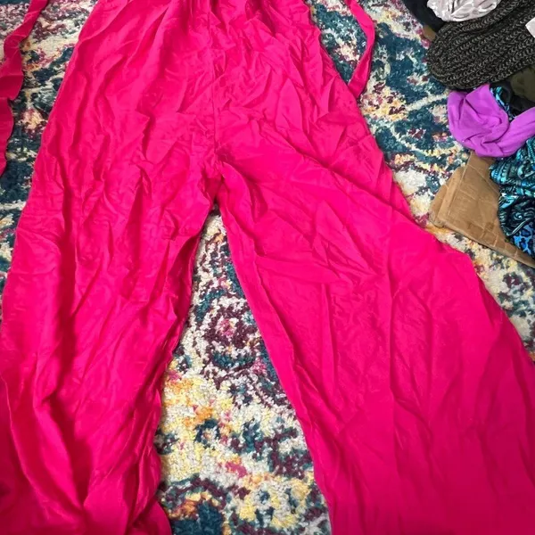 NWT Rusttydustty Hot Pink Geometric Embroidered Tube Top Wide Leg Jumpsuit M‎ - Image 7