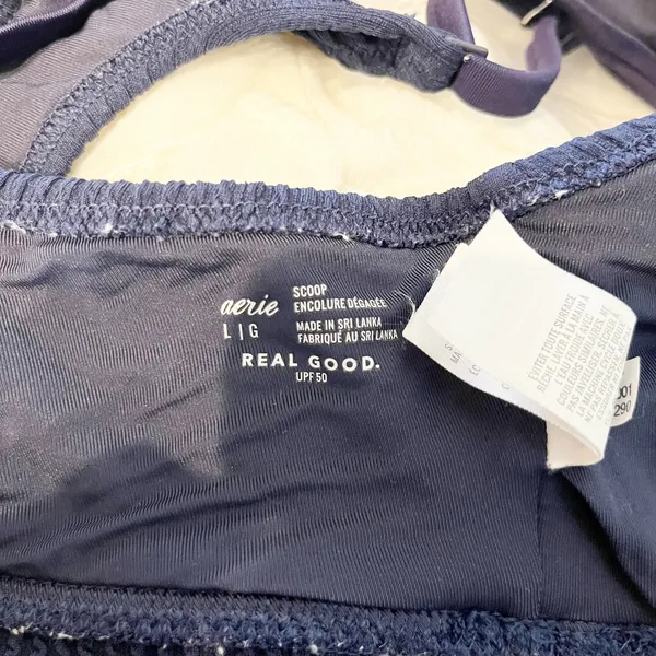 Aerie Crinkle Scoop Cutout Bikini Top & Pull Cheeky Bikini Bottom Set Navy Large - Image 4