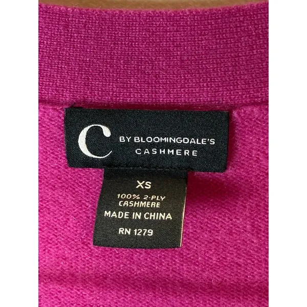 C by Bloomingdale's Cashmere Cardigan Women XS Pink V-Neck 2-Ply Soft Knit - Image 2