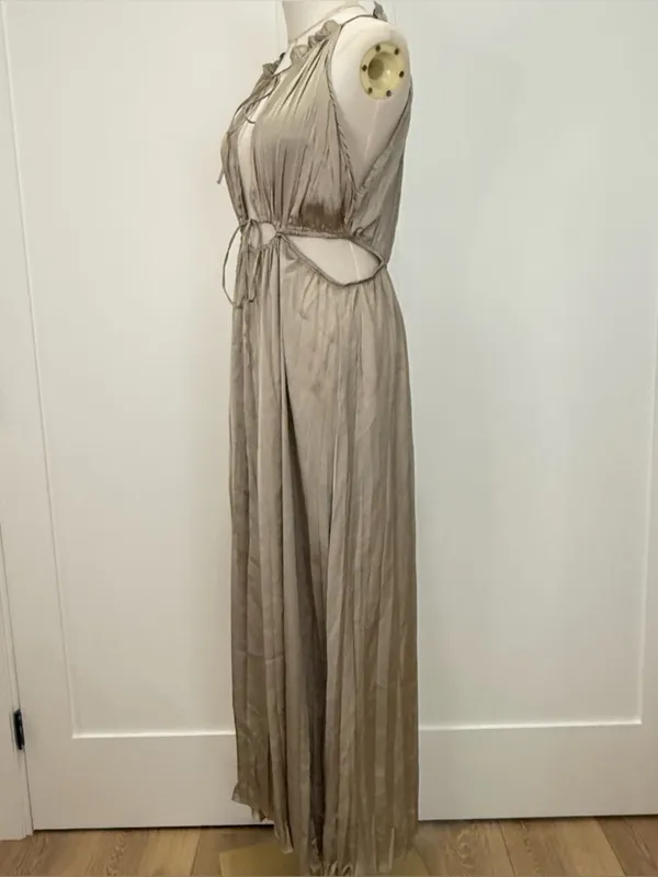 NWT Zara Wrinkle Look Satin Effect Cut Out Maxi Dress Medium Wedding Black Tie - Image 9