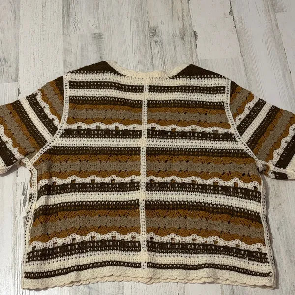 Ultra Pink Brown and Cream Striped Crochet Top - Image 6