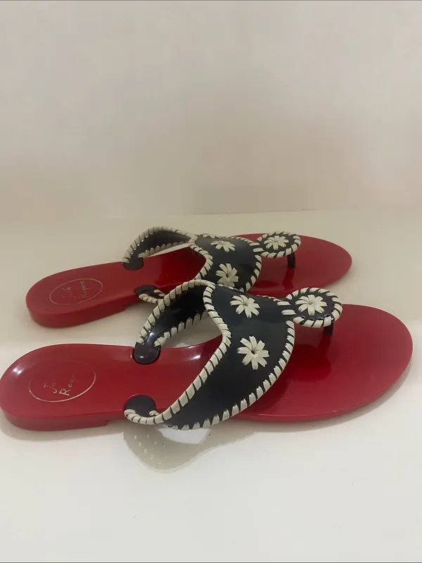 Jack Rogers Red Jelly Thong Embroidered Sandals | 10 - Image 2