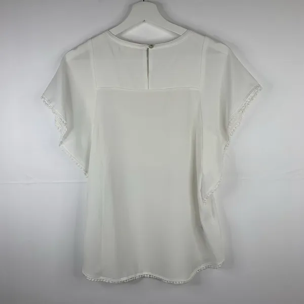 Anthropologie Meadow Rue XS Top Sheer Lace Blouse Short Sleeve Oversized Preppy - Image 9