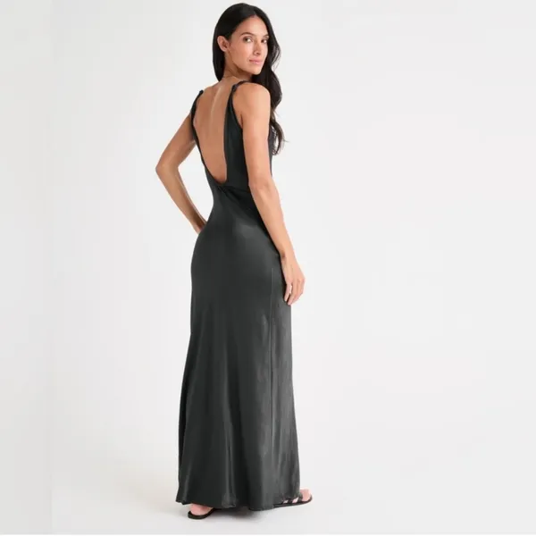 New! Splendid X Rachelove Black Satin Open Back Boatneck Maxi Dress Size Small‎ - Image 6