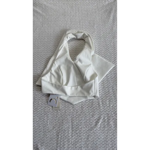 Commense White Draped Halter Top V-Neck Pointed Hem OA24061/T Small NEW - Image 3