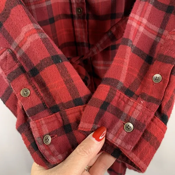 American Eagle Size XS Shirt Dress Red Flannel Plaid Button Front Long Sleeve - Image 5
