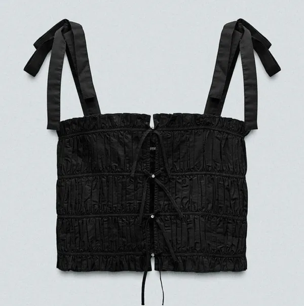 ZARA Poplin Top with Bow and Jewels - Image 5