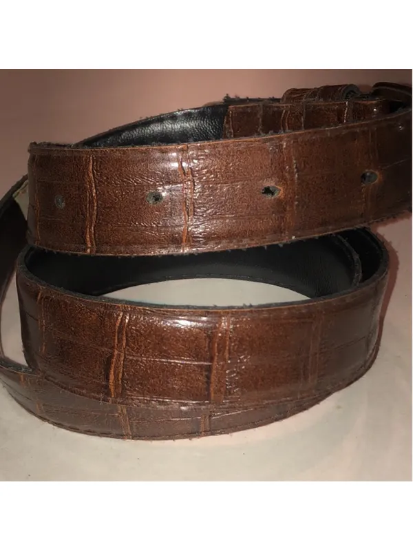 Brown Faux Leather Embossed Belt - Image 3