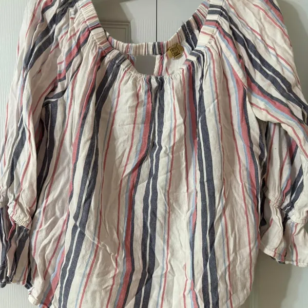 White and multi coloured striped shirt True Craft Sz Large‎ Women's - Image 2