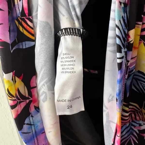 Fullfitall Women Tropical Palm Print Tankini Top Black Multicolor‎ Size 24 NWT - Image 3