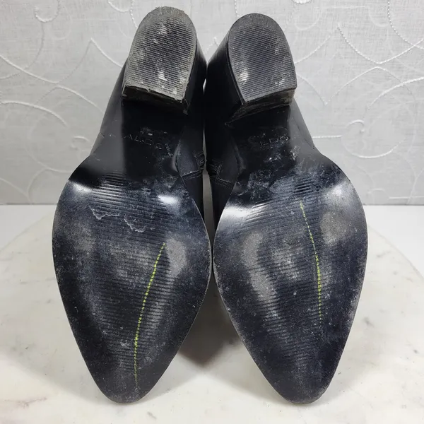 ALDO Leather Ankle Boots Womens 6.5 Black Gold Plate Block Heel Pointed Toe - Image 15
