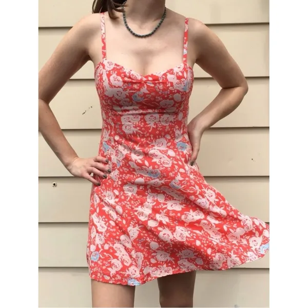Free People Red Floral Twist Back Mini Dress Size 10 - Image 2