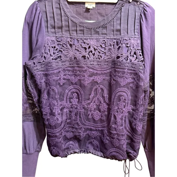TINY by‎ Anthropologie Violet Lace Mixed Media Blouse Sz S - Image 11