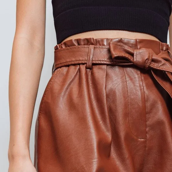 💖 NWT FRNCH Dina‎ Brown Faux Leather Paperbag Shorts - Image 3
